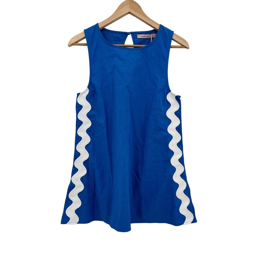 Mister Zimi Margot Mini Dress Caribbean Ric Rac Blue White Cotton US 4 AU 8 NEW